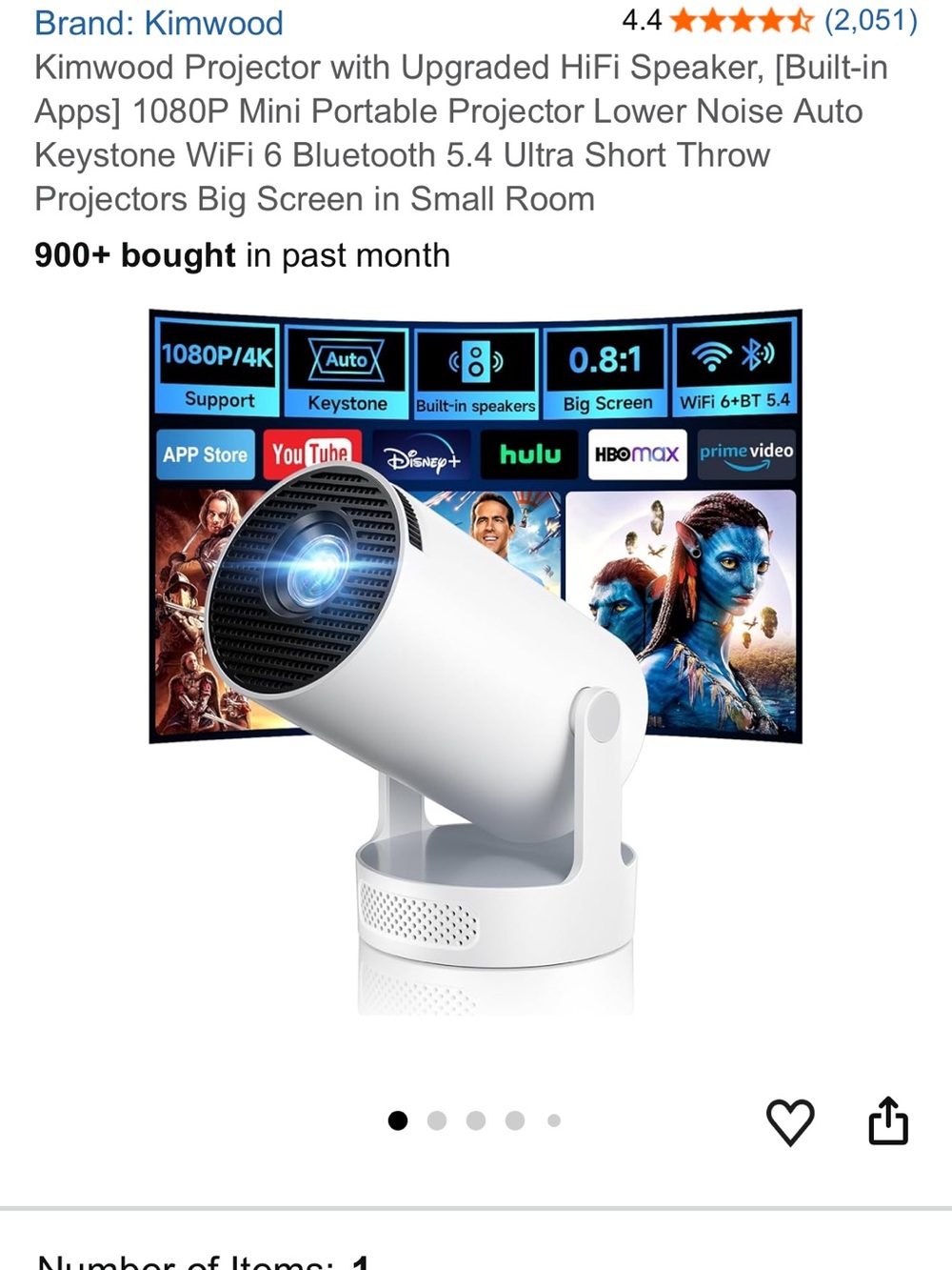 Kimwood Portable Mini Projector in White